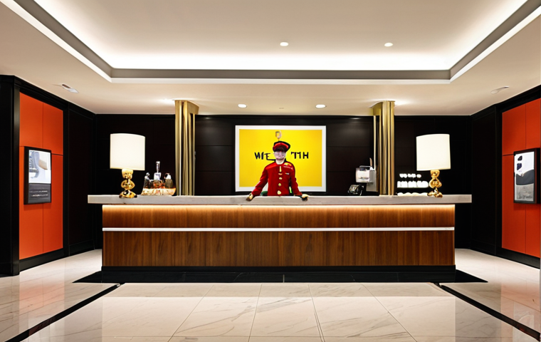 **

A modern hotel lobby with a personalized welcome screen displaying guest information (e.g., "Welcome, Mr. Smith! Enjoy your stay.").  A bellhop is offering the guest a customized welcome package, including local delicacies and a travel guide tailored to their interests.  The scene is brightly lit, emphasizing the hotel's modern design and personalized service. Keywords: personalized service, hotel lobby, modern design, travel, custom welcome, data driven.

**