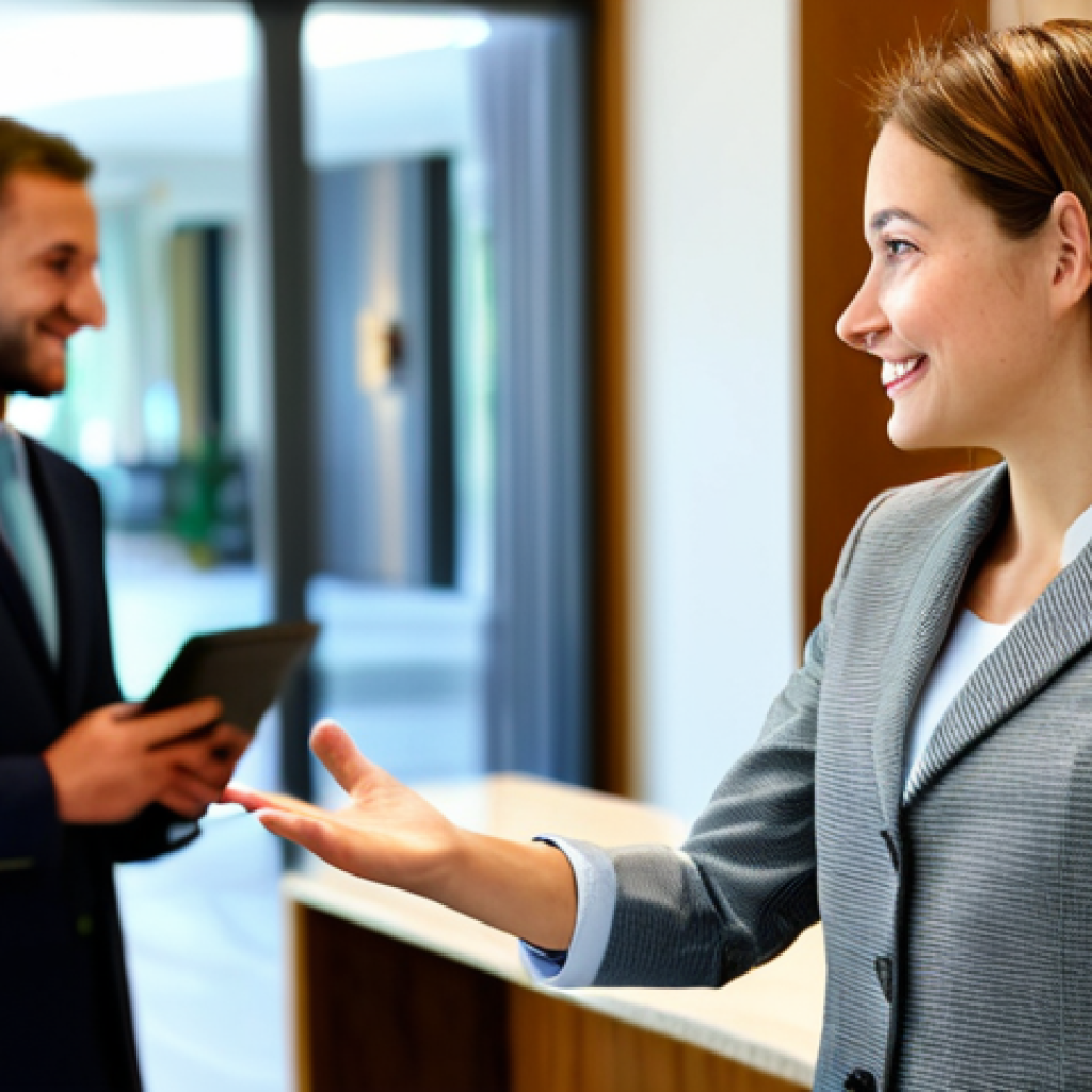 Front Desk Professional**

A professional and friendly hotel receptionist in a modern, brightly lit lobby, fully clothed in a modest business suit, assisting a guest. The background includes soft, blurred details of other guests and the hotel entrance. Perfect anatomy, correct proportions, well-formed hands, proper finger count, natural pose, safe for work, appropriate content, professional, fully clothed, family-friendly.

**