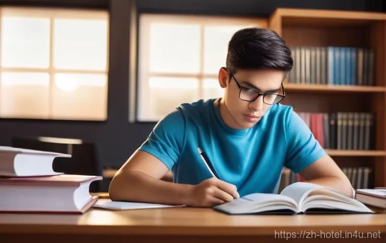 호텔관리사 시험에서 자주 틀리는 문제 - **Prompt 1: Focused Hotel Management Student Studying Complex Regulations**
    A young adult, perha...