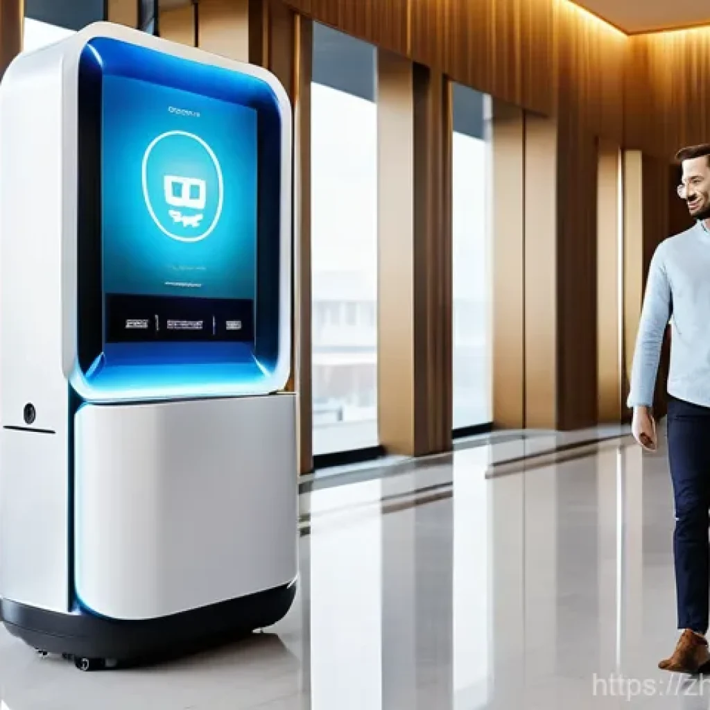 호텔 필기 시험 관련 학습자료 제공 - **Prompt: Futuristic Smart Hotel Lobby Experience**
    A sleek, ultra-modern hotel lobby designed w...