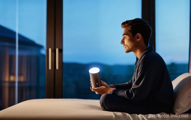 호텔 실무와 관련된 주요 기술 트렌드 - **Prompt: Futuristic Hotel Lobby with Facial Recognition Check-in**
    "A bright, modern, and spaci...