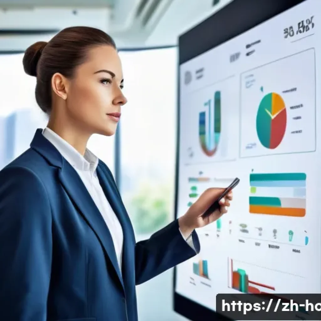 호텔 인사 관리 트렌드 변화 - A modern hotel HR manager analyzing multi-dimensional employee performance data on a large digital d...