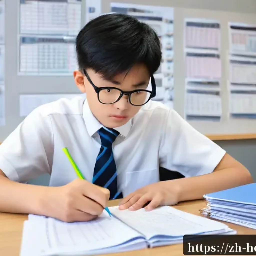 호텔 필기 시험에서의 시간 관리 방법 - A focused young Asian student sitting at a clean desk in a modern study room, surrounded by neatly o...