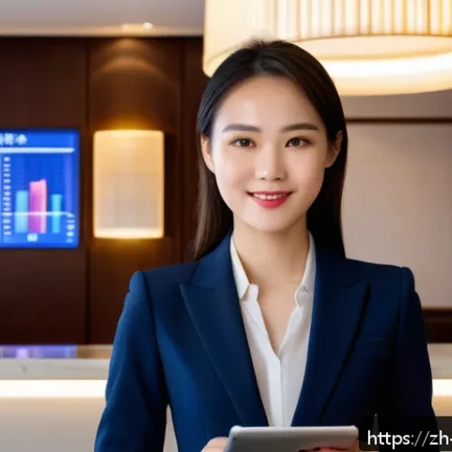호텔 연봉 협상 과정 시뮬레이션 - A confident young professional woman in a modern hotel lobby, wearing smart business attire with a n...