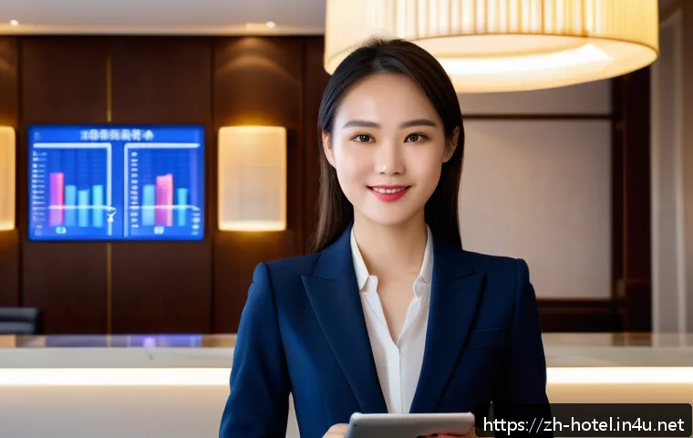 호텔 연봉 협상 과정 시뮬레이션 - A confident young professional woman in a modern hotel lobby, wearing smart business attire with a n...