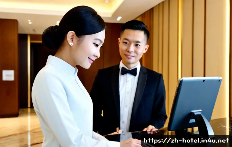 호텔 업계 경력 쌓는 방법 - Photorealistic hotel career development scene, young hospitality professional in neat business attir...